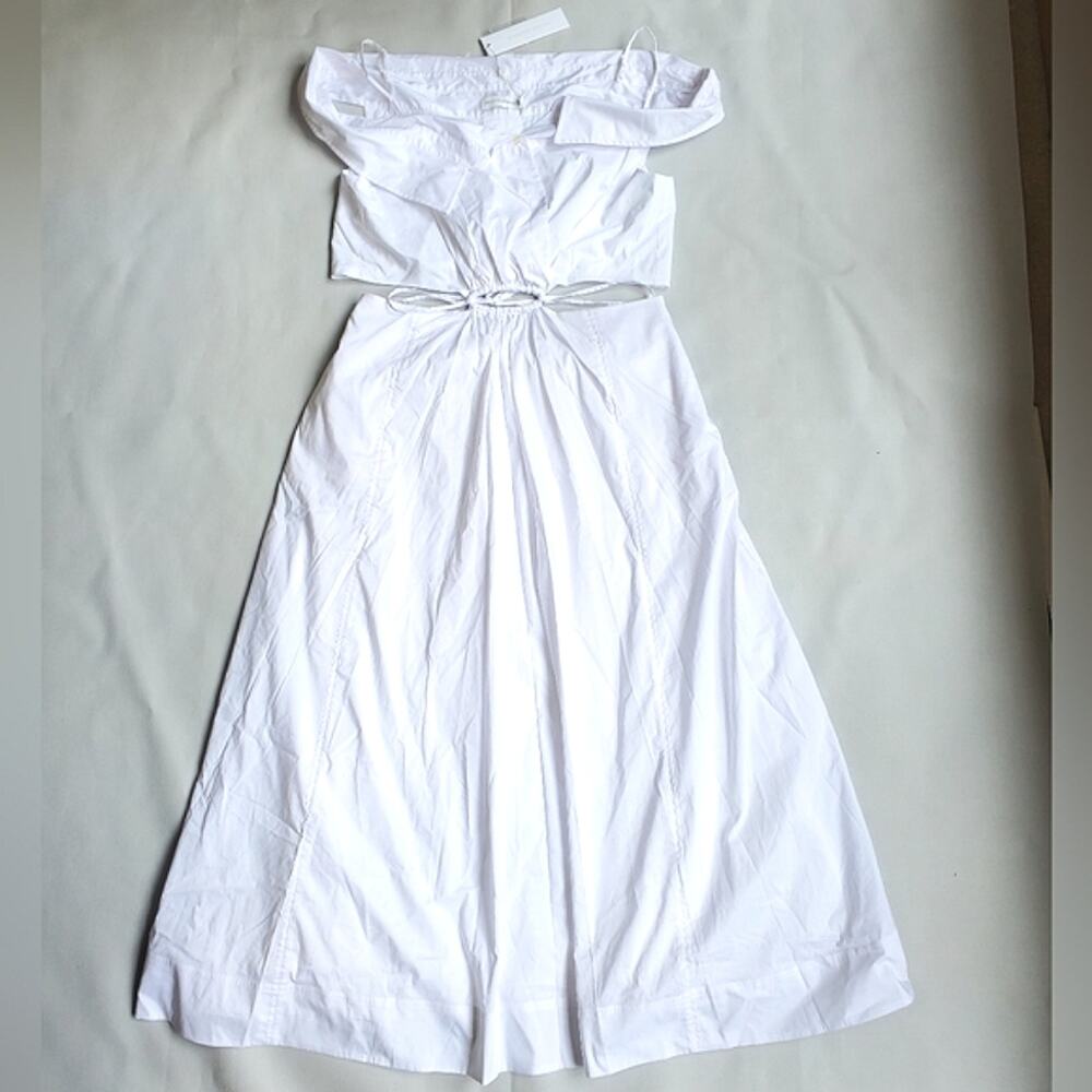 NWT$500 Jonathan Simkhai White Ansley Off-The-Shoulder Shirt Midi Dress Sz Large - Picture 7 of 16